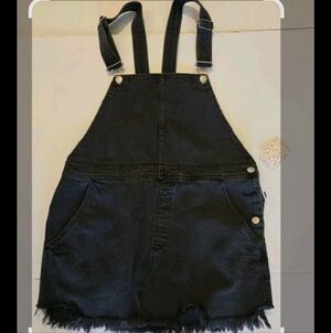 Free People Black Distressed Denim Overalls